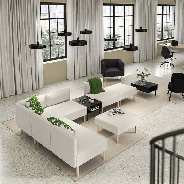 LILLEHEM Sofá modular 6 plazas con mesa aux, Vissle/beige madera