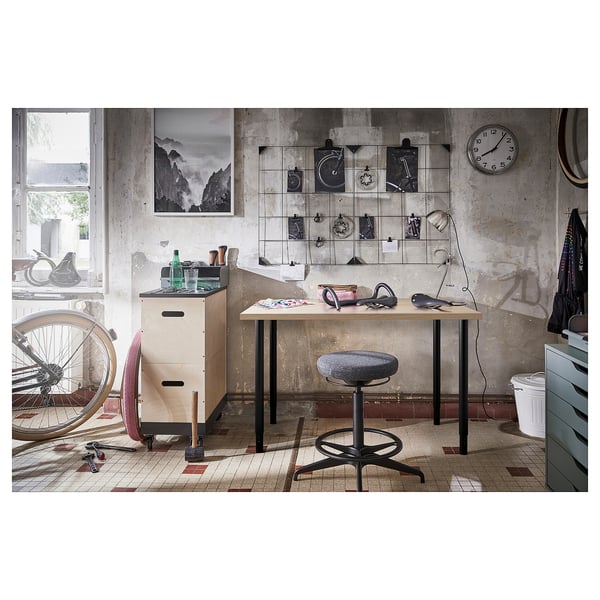 LINNMON / OLOV Escritorio, efecto roble tinte blanco/negro, 100x60 cm