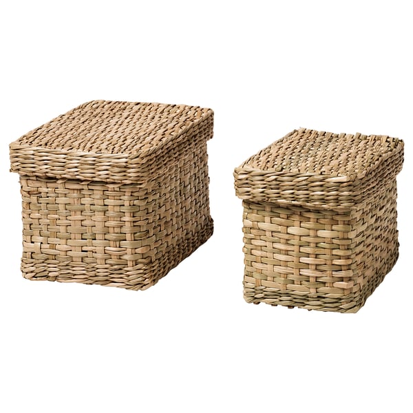 LURPASSA Cajas con tapa, set de 2, junco marino