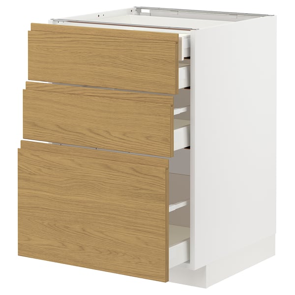 METOD / MAXIMERA Mbs3frt/4cj, blanco/Voxtorp efecto roble, 60x60 cm