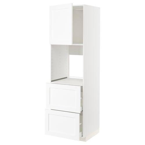 METOD / MAXIMERA Mueble alto para horno, blanco Enköping/blanco efecto madera, 60x60x200 cm