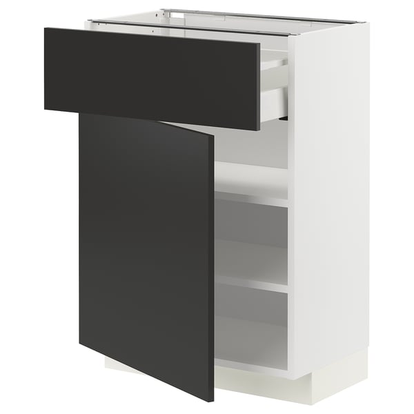 METOD / MAXIMERA Mueble base, 1 cajón, blanco/Nickebo Gris oscuro mate, 60x37 cm