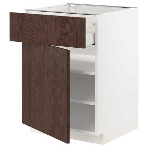 METOD / MAXIMERA Mueble base, 1 cajón, blanco/Sinarp café, 60x60 cm