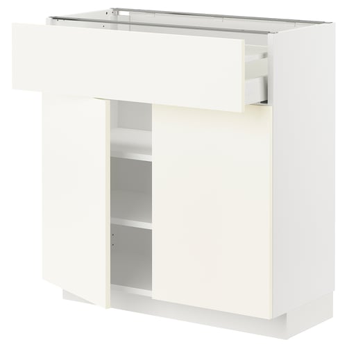 METOD / MAXIMERA Mueble base, 1 cajón, blanco/Vallstena blanco, 80x37 cm