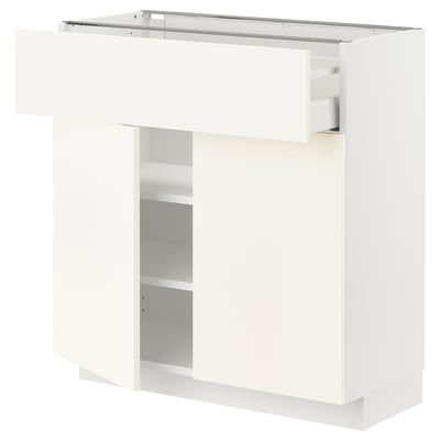 METOD / MAXIMERA Mueble base, 1 cajón, blanco/Vallstena blanco, 80x37 cm