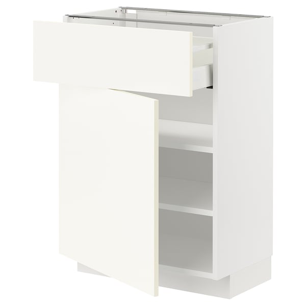 METOD / MAXIMERA Mueble base, 1 cajón, blanco/Vallstena blanco, 60x37 cm