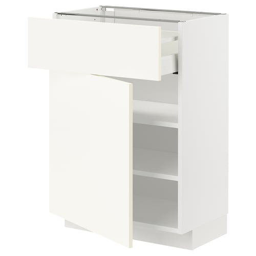 METOD / MAXIMERA Mueble base, 1 cajón, blanco/Vallstena blanco, 60x37 cm