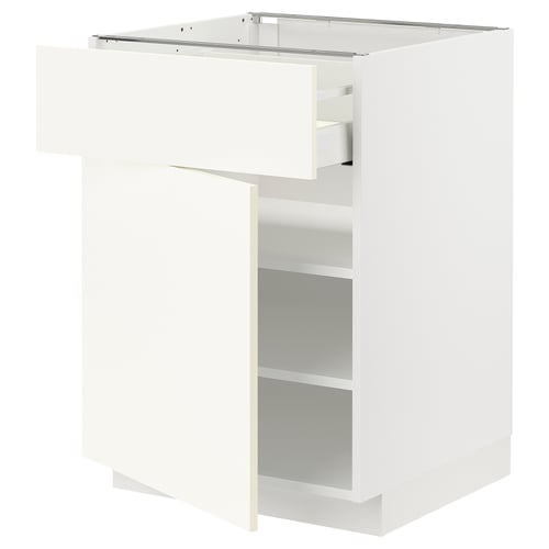 METOD / MAXIMERA Mueble base, 1 cajón, blanco/Vallstena blanco, 60x60 cm