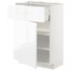 METOD / MAXIMERA Mueble base, 1 cajón, blanco/Voxtorp alto brillo/blanco, 60x37 cm