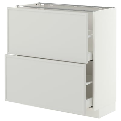 METOD / MAXIMERA Mueble base, 2 cajones, blanco/Aspudden gris claro, 80x37 cm