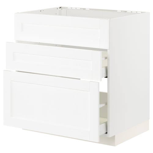 METOD / MAXIMERA Mueble base, 2 cajones, blanco Enköping/blanco efecto madera, 80x60 cm