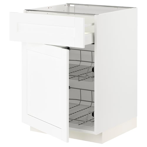 METOD / MAXIMERA Mueble base 2 canastos extraíble, blanco Enköping/blanco efecto madera, 60x60 cm
