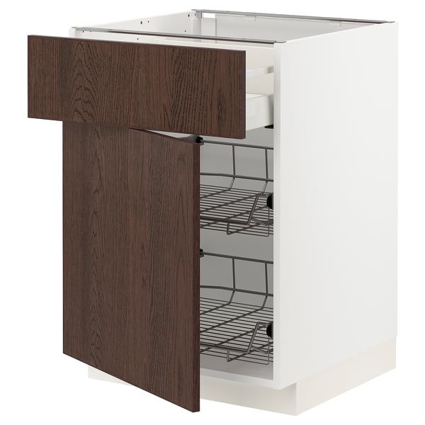METOD / MAXIMERA Mueble base 2 canastos extraíble, blanco/Sinarp café, 60x60 cm