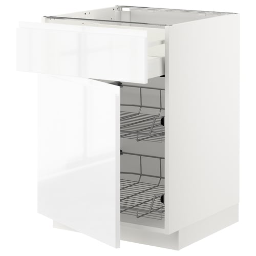 METOD / MAXIMERA Mueble base 2 canastos extraíble, blanco/Voxtorp alto brillo/blanco, 60x60 cm