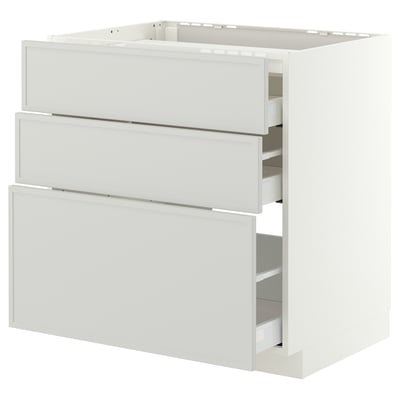 METOD / MAXIMERA Mueble base, 3 cajones, blanco/Aspudden gris claro, 80x60 cm