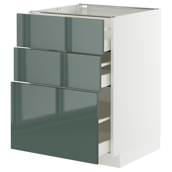 METOD / MAXIMERA Mueble base, 3 cajones, blanco/Kallarp, 60x60 cm