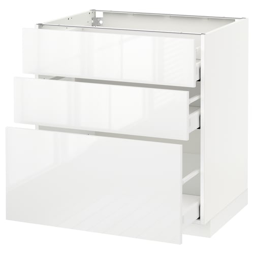 METOD / MAXIMERA Mueble base, 3 cajones, blanco/Ringhult blanco, 80x60 cm