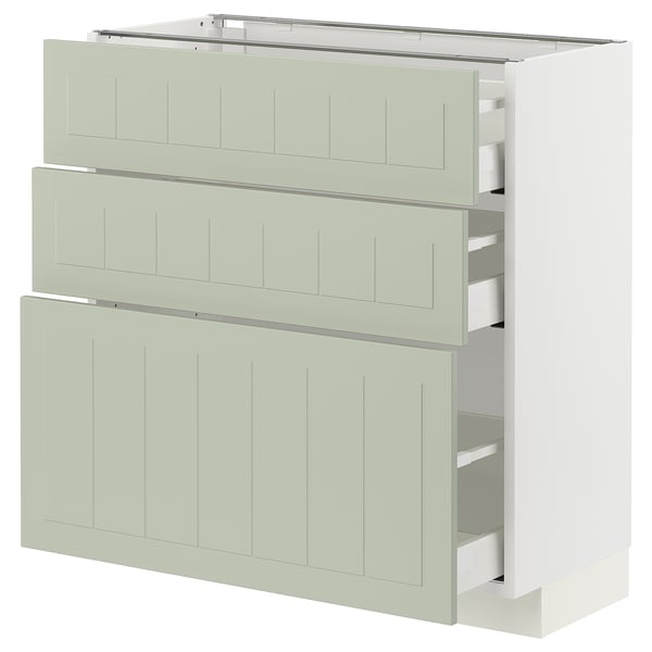 METOD / MAXIMERA Mueble base, 3 cajones, blanco/Stensund menta, 80x37 cm