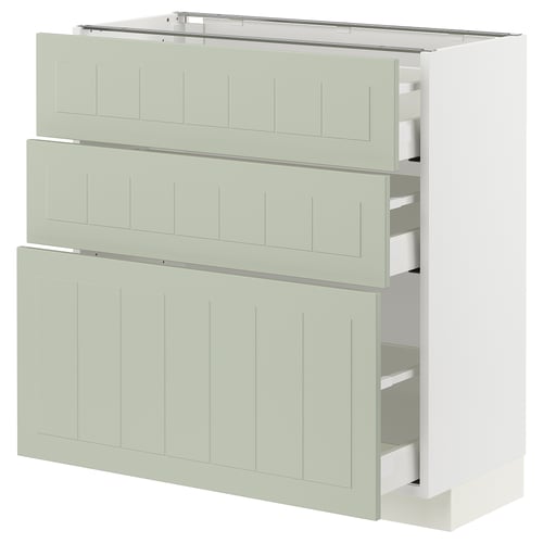 METOD / MAXIMERA Mueble base, 3 cajones, blanco/Stensund menta, 80x37 cm