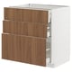 METOD / MAXIMERA Mueble base, 3 cajones, blanco/Tistorp efecto nogal café, 80x60 cm