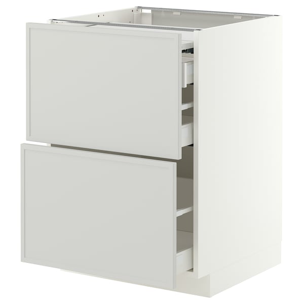 METOD / MAXIMERA Mueble base con 3 cajones, blanco/Aspudden gris claro, 60x60 cm