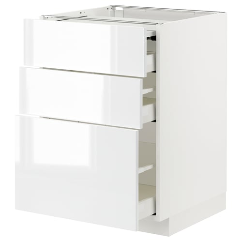 METOD / MAXIMERA Mueble base con 3 cajones, blanco/Ringhult blanco, 60x60 cm