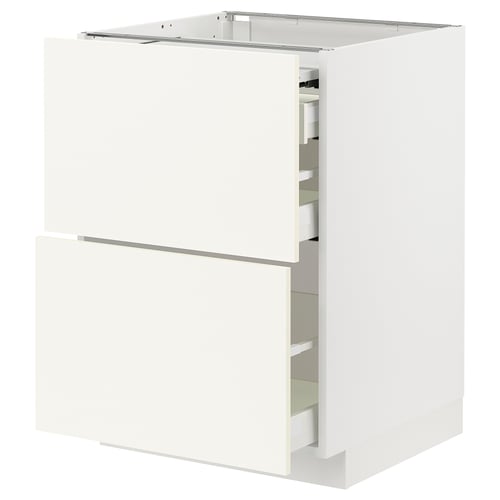 METOD / MAXIMERA Mueble base con 3 cajones, blanco/Vallstena blanco, 60x60 cm