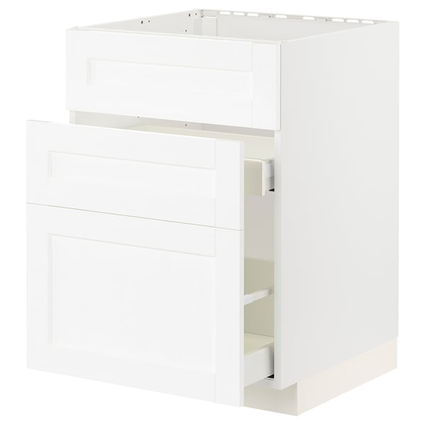 METOD / MAXIMERA Mueble base lavaplatos, blanco Enköping/blanco efecto madera, 60x60 cm