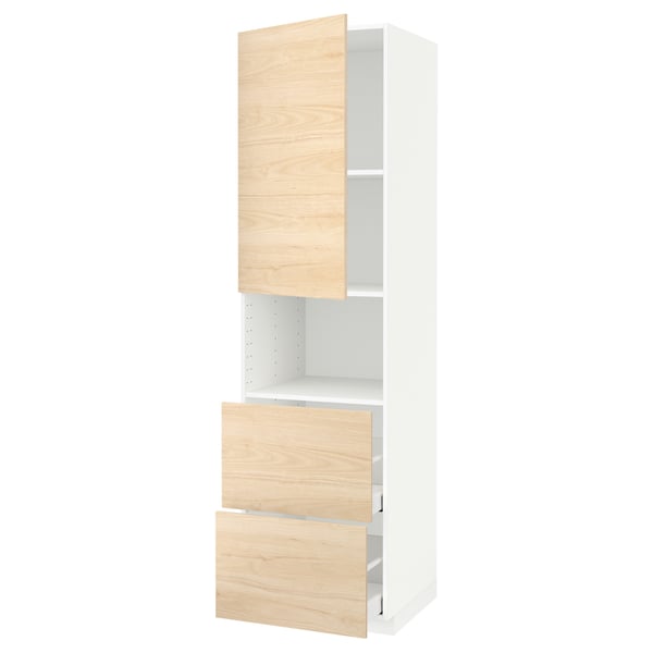 METOD / MAXIMERA Mueble para microondas empotrado, blanco/Askersund efecto fresno claro, 60x60x220 cm