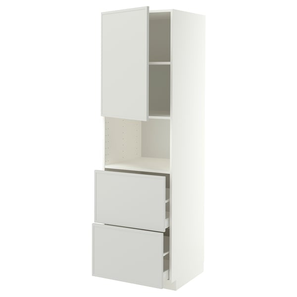 METOD / MAXIMERA Mueble para microondas empotrado, blanco/Aspudden gris claro, 60x60x200 cm