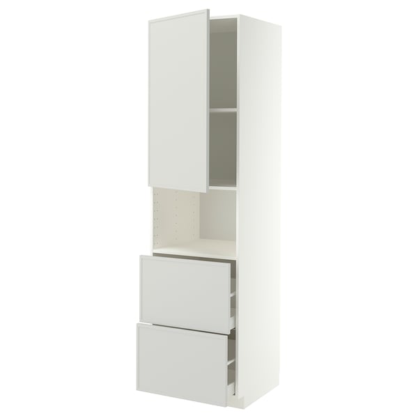 METOD / MAXIMERA Mueble para microondas empotrado, blanco/Aspudden gris claro, 60x60x220 cm