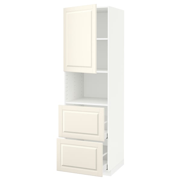 METOD / MAXIMERA Mueble para microondas empotrado, blanco/Bodbyn color hueso, 60x60x200 cm