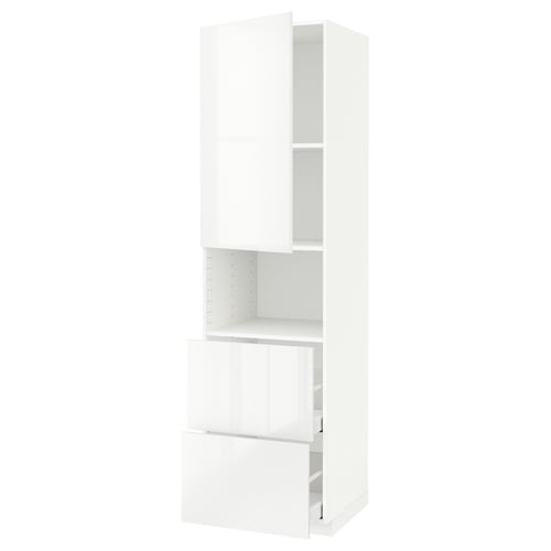 METOD / MAXIMERA Mueble para microondas empotrado, blanco/Ringhult blanco, 60x60x220 cm