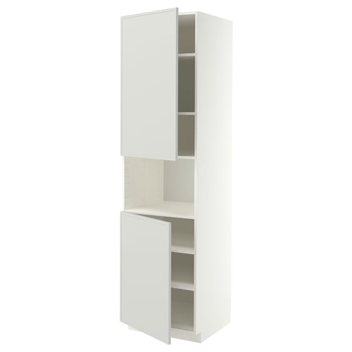 METOD Mueble alto para microondas, blanco/Aspudden gris claro, 60x60x220 cm