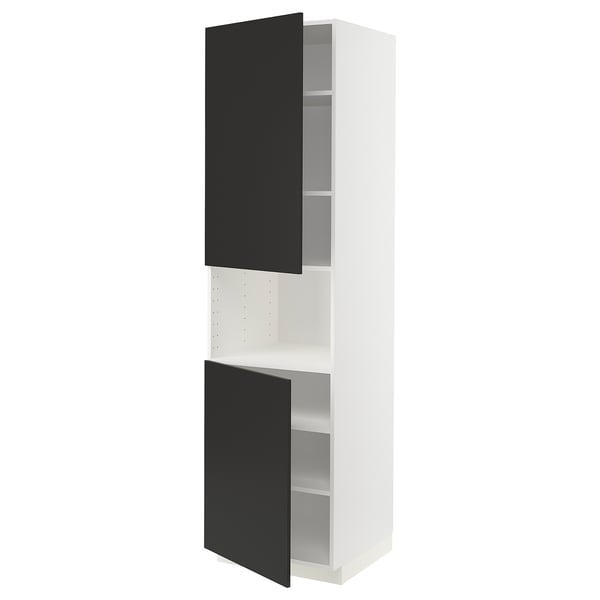 METOD Mueble alto para microondas, blanco/Nickebo Gris oscuro mate, 60x60x220 cm