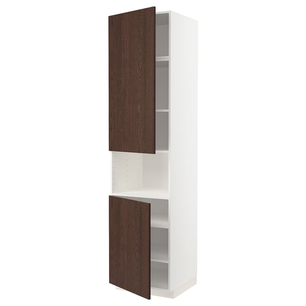 METOD Mueble alto para microondas, blanco/Sinarp café, 60x60x240 cm