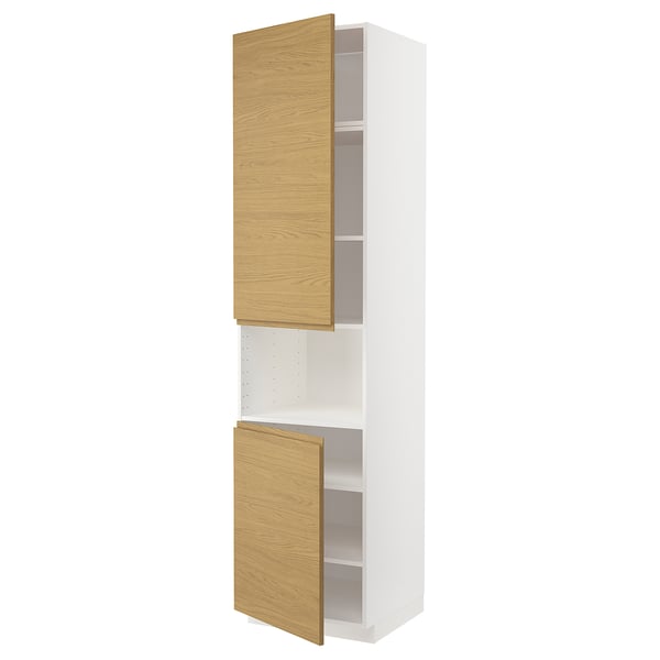 METOD Mueble alto para microondas, blanco/Voxtorp efecto roble, 60x60x240 cm