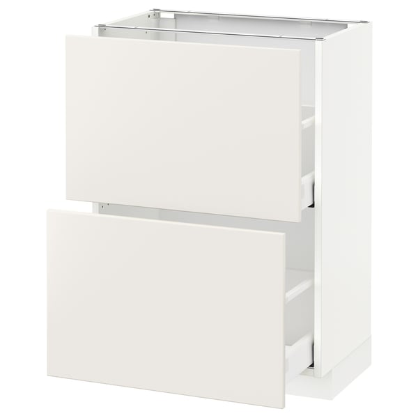 METOD Mueble base, 2 cajones, blanco/Veddinge blanco, 60x37 cm