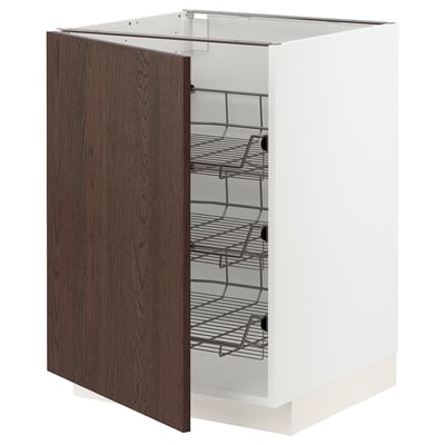 METOD Mueble base 3 canastos extraíbles, blanco/Sinarp café, 60x60 cm