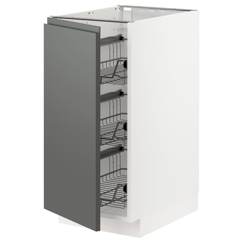 METOD Mueble base 3 canastos extraíbles, blanco/Voxtorp Gris oscuro, 40x60 cm