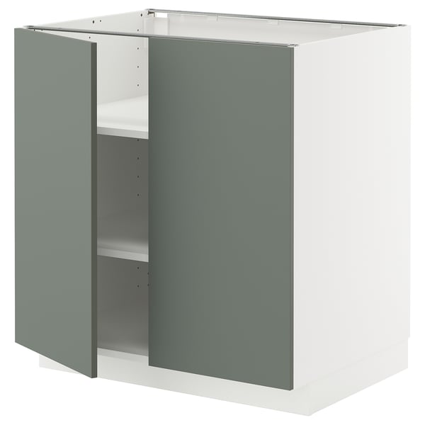 METOD Mueble base con repisas, blanco/Nickebo verde grisáceo mate, 80x60 cm