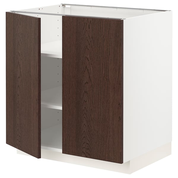 METOD Mueble base con repisas, blanco/Sinarp café, 80x60 cm