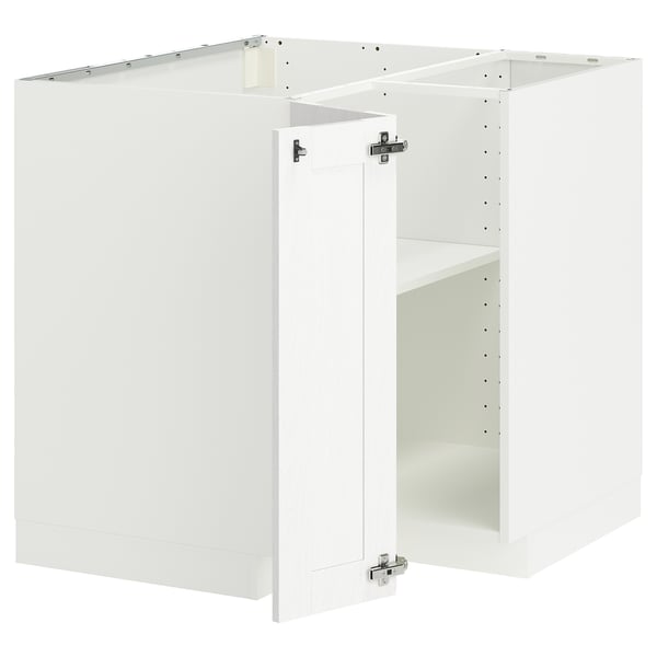 METOD Mueble base esquinero con repisa, blanco Enköping/blanco efecto madera, 88x88 cm
