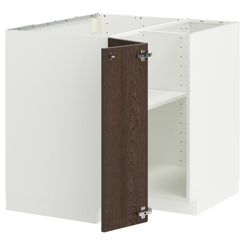 METOD Mueble base esquinero con repisa, blanco/Sinarp café, 88x88 cm