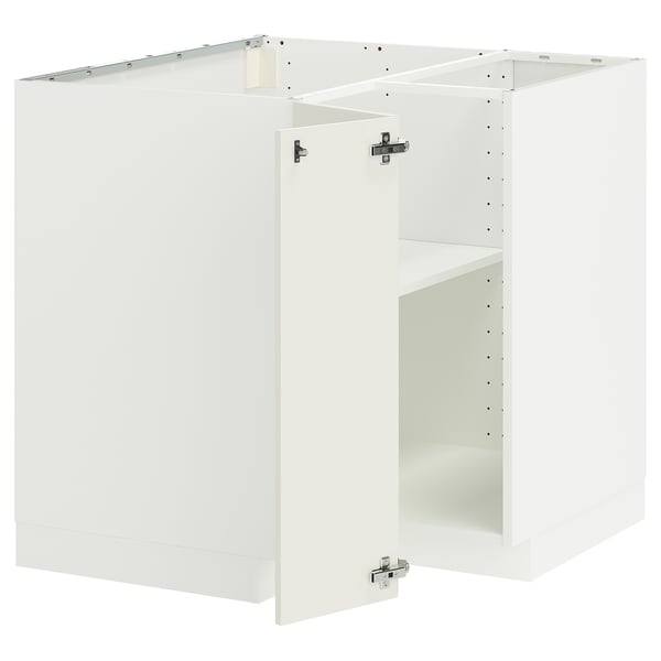 METOD Mueble base esquinero con repisa, blanco/Veddinge blanco, 88x88 cm