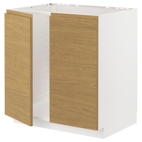 METOD Mueble base para lavaplatos, blanco/Voxtorp efecto roble, 80x60 cm