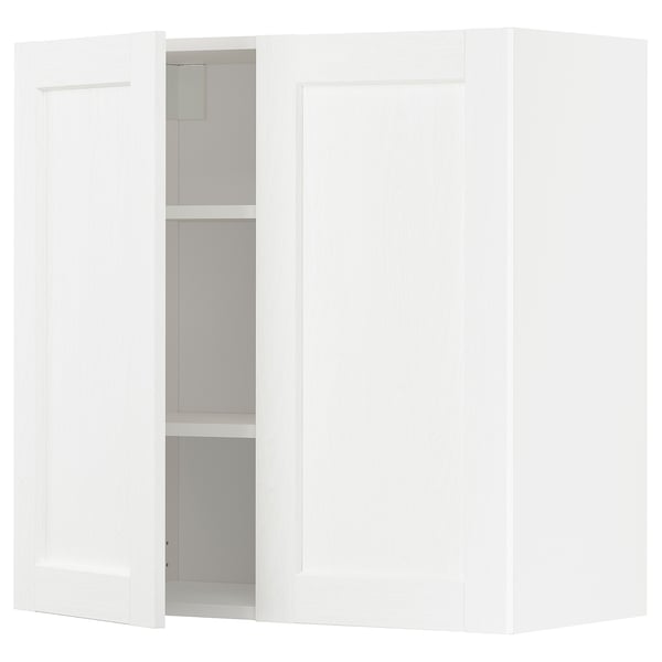 METOD Mueble mural con repisas, blanco Enköping/blanco efecto madera, 80x80 cm