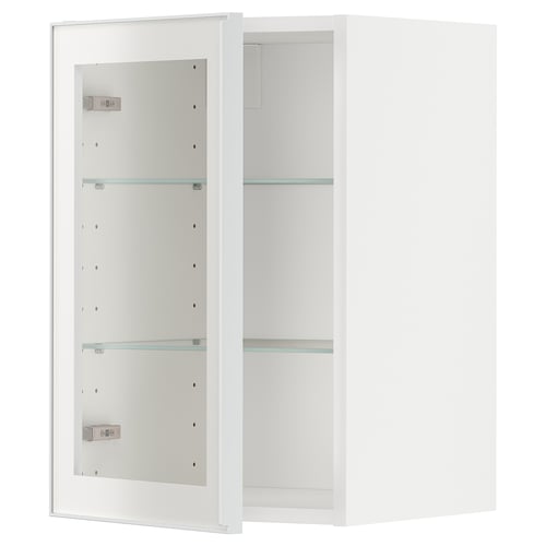 METOD Mueble mural con repisas, blanco/Hejsta Vidrio transparente blanco, 40x60 cm