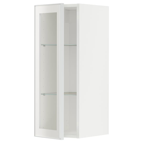 METOD Mueble mural con repisas, blanco/Hejsta Vidrio transparente blanco, 30x80 cm