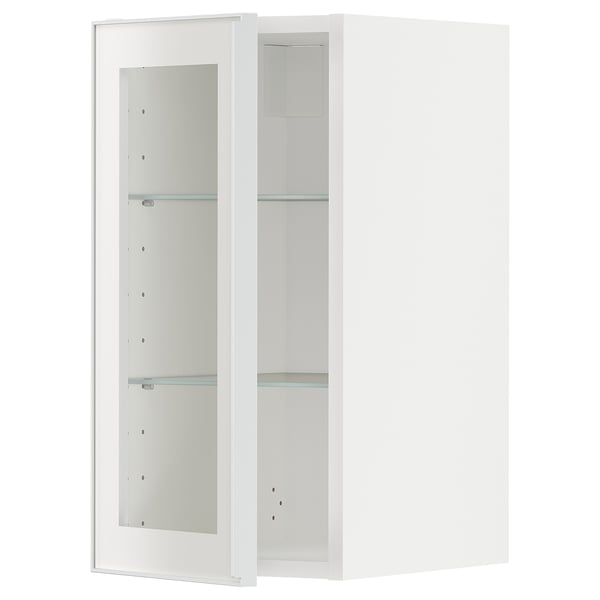 METOD Mueble mural con repisas, blanco/Hejsta Vidrio transparente blanco, 30x60 cm
